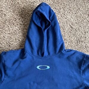 Oakley Blue Regular Fit Hoodie Sweatshirt Mens Large L Liquid Logo "O"